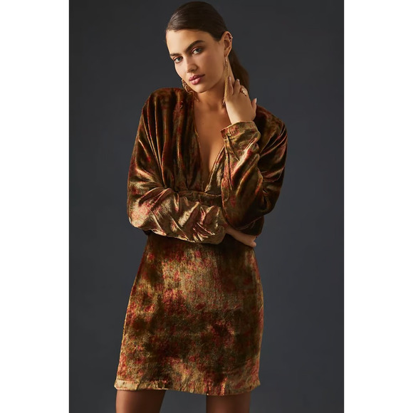 New Anthropologie Mes Demoiselles V-Neck Velvet Dress $480 SIZE 36 US 4 Floral - Picture 1 of 9